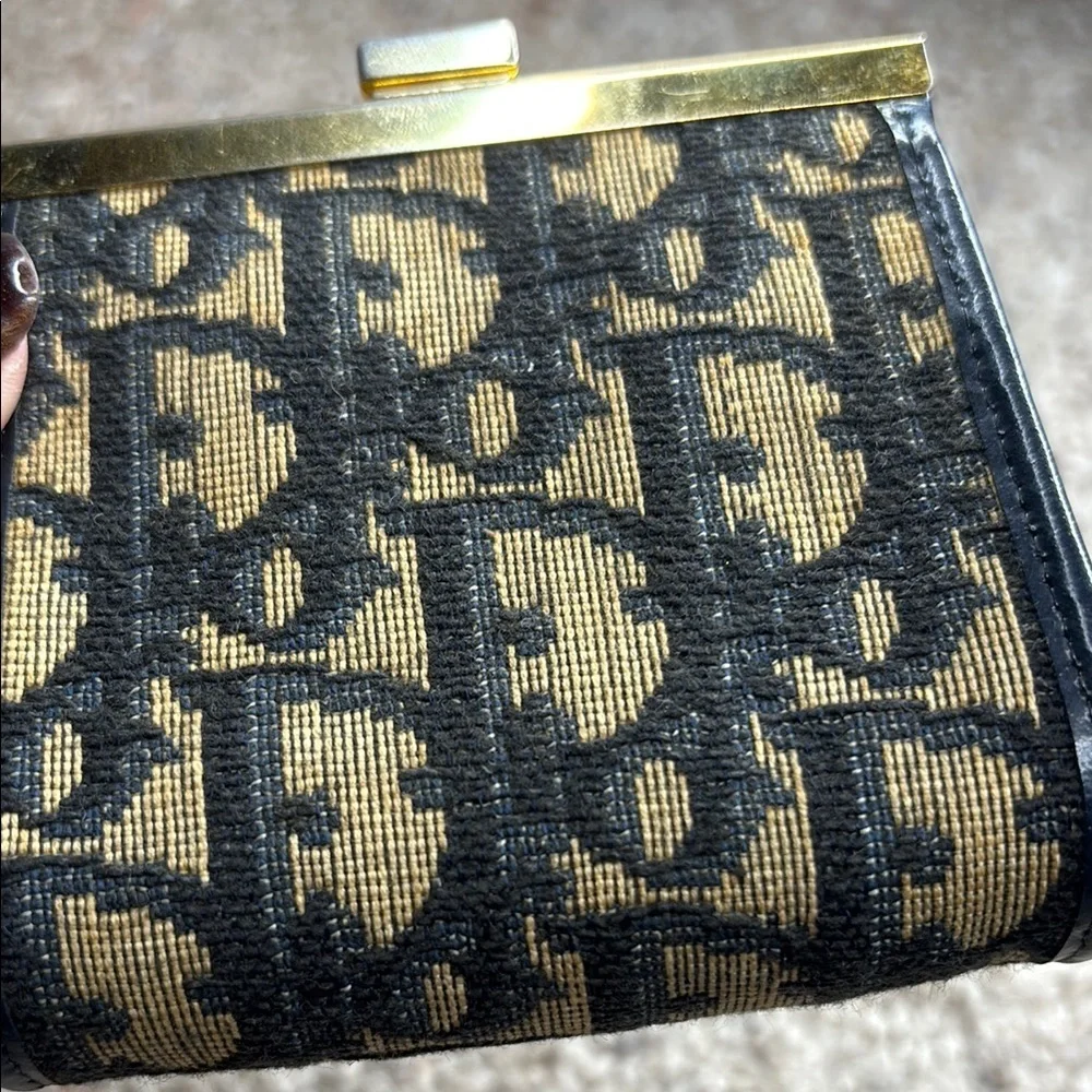 Christian Dior Trotter Canvas coin purse Black & Tan with Gold Accents